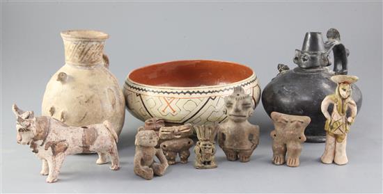 A group of pre-Columbian and Peruvian pottery vessels and figures,